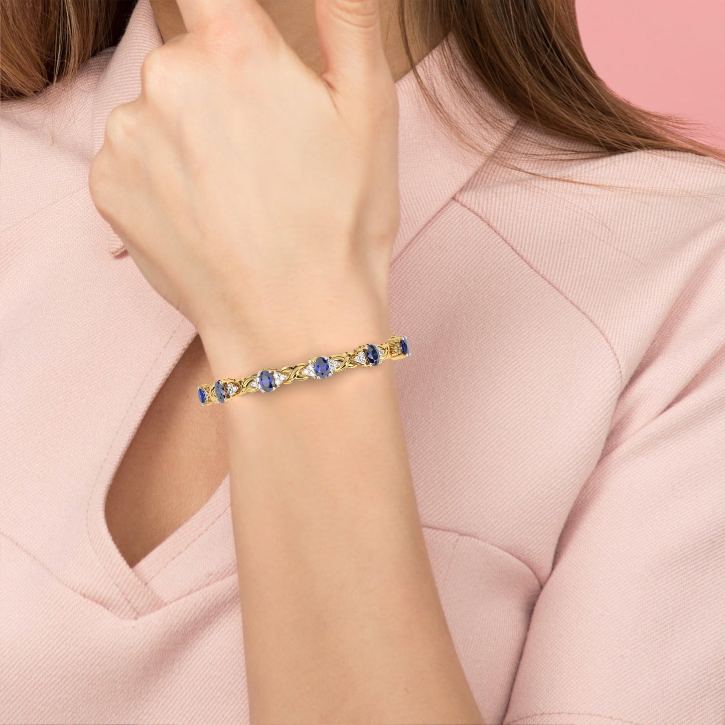 blue sapphire and diamond infinity link bracelet