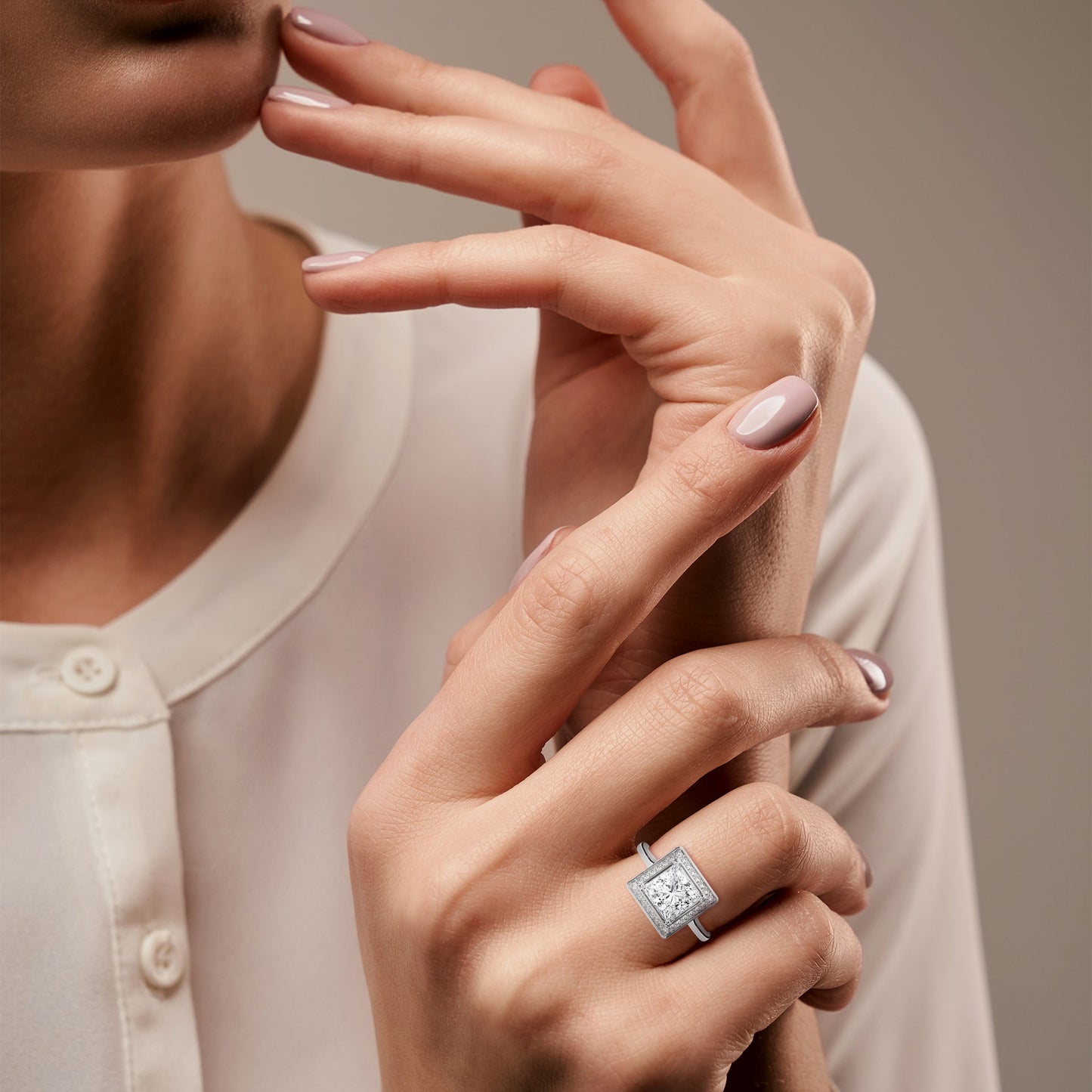luxurious princess-cut diamond halo engagement ring